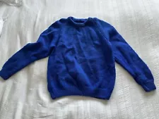 Lovely Handknit Cable Knit Blue Wool Jumper Size 10 12 14 Retro Style