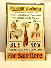 VTG STORE WINDOW PAPER POSTER ADVERTISING THE VICTOR COLLAR BUTTON FOR SALE HERE