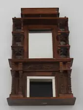 Vintage Wood Dollhouse Fireplace 1:12 Scale Large Mantel Spindels Mirror Displa