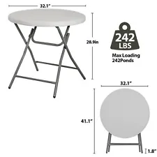 Folding Round Table 32 Inch Dining Card Utility Plastic Table for Camping White