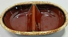 Vintage HULL Brown Drip Pottery 11" Oval Divided Serving Vegetable Bowl