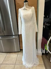 Beautiful Modest Traditional White Lace Wedding Dress Long Sleeve Gown Size 14