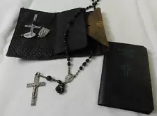 OLD Leather Case With Rosary Charms Devotions Book Christianity Catholic Free Sh