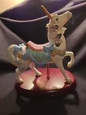 Lenox Bisque Porcelain Carousel Unicorn Horse Figurine Wood Base 2003