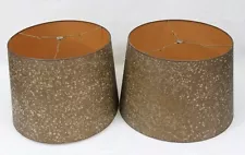 Vintage 1950's Mid Century 17" wide Drum Lamp Shade Pair Dark Gold Splatter