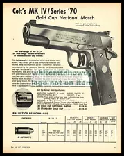 1973 COLT MK IV Series '70 Gold Cup National Match Pistol PRINT AD