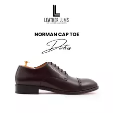 Leather Lums Norman Cap Toe Leather Handmade Brown Formal Lace up Shoes For Men