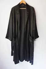 Robes King Men's Classical 100% Silk Robe Satin Trim Jacquard Pattern Black M