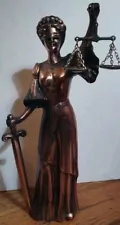 Vintage Lady Justice Copper Over Bronze 14" Tall Sword Scales Statue