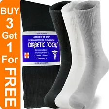 For Womens Mens Non Binding Top Circulatory Diabetic Cotton Crew Socks 3 Pairs