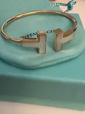 TIFFANY MOTHER OF PEARL 18K ROSE GOLD 6.5” WIRE BRACELET BOX & POUCH