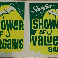 SHURFINE Advertising In Store SHOWER OF VALUES Spring Sale Tent 2 Sided Poster