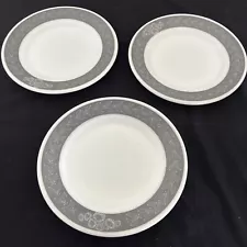 3 Vtg Pyrex 9” Laurel Leaf Grecian Gray Tableware Corning Dinner Plates 703 EUC