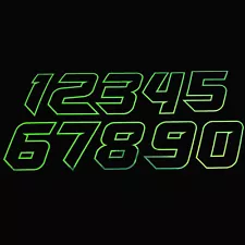 RACE NUMBERS Fluorescent green chrome outline graphics x 6 numbers per sale