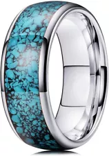 Ebay Wedding Rings For Men. 8mm Crushed Turquoise Silver Tungsten Wedding Band