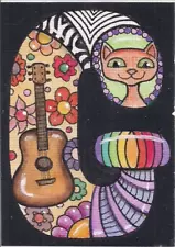 ACEO - Cat & G is For Guitar - Original Art