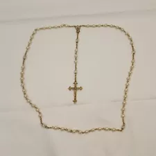 Faux pearl gold tone rosary