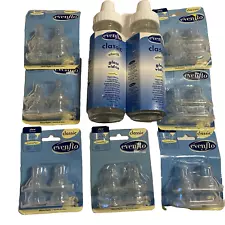 2 Evenflo Classic 2003, 2007 Bpa-Free Glass Baby Bottles 8 oz. & 28 Slow Nipples