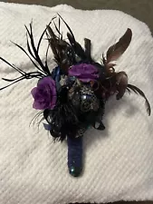 Black/Purple/Peacock Bridal Bouquet for Halloween Wedding & Bridesmaid