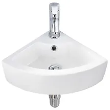 VASOYO Small Corner Bathroom Sink Wall Mount White Triangle Porcelain Ceramic...