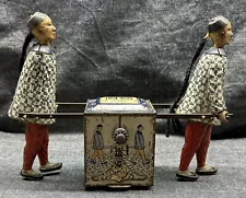 Antique German Wind Up LEHMANN Tin Plate litho - Tea Cart Carriers - Chinese Men