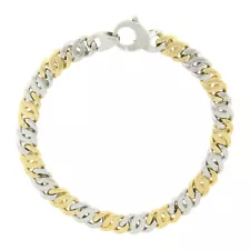 Men's 18k Gold & Platinum 7" Alternating Polished Fancy Flat Link Chain Bracelet