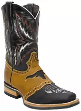 Mens Genuine Leather Western Square Toe Black Boots - Quality Handcrafted Boots