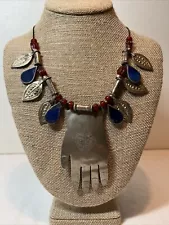 Vintage Metal Hand Pendant Necklace Costume Jewelry India