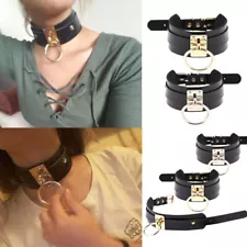 1-2Pack Sex Punk Gothic Wide PU Leather O Ring Collar Choker Necklace Women Gift