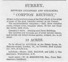 1913 Compton Rectory Surrey For Sale 12 Acres Stabling and Farm Buildings