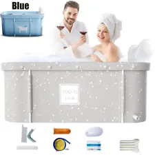 PVC 47.2" Blue/Gray Foldable Bathtub Adult Shower Soaking Water Spa Bath Tub