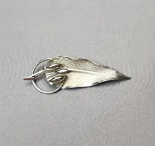 Vintage Silver-tone Leaf Seed Pod Brooch 3.5" Milkweed Pin Textured MCM Jewelry