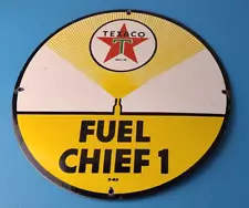 Vintage Texaco Gasoline Sign - 12" Fuel Chief 1 Gas Pump Plate Porcelain Sign