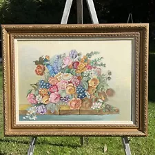 Cape Cod Artist Martha Cahoon-Large Original Vintage Framed Floral Oil Painting!