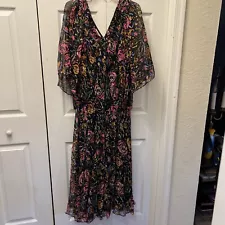 Talbots Pure Silk Floral Flamenco Dress Size 8