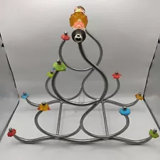 VINTAGE Wine Rack Table Top Silver Metal w/ colored GLASS BEADS