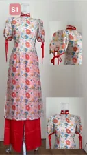 Traditional Vietnamese long dress, Ao Dai, womens Ao Dai, SIZE S, flowers red