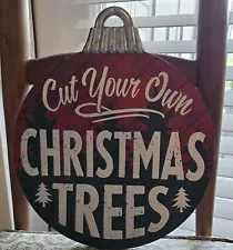 New ListingWalmart Christmas Tree Sign/ Yard stake ornament wood metal 14 in EUC