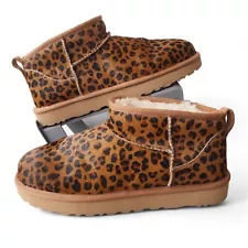 UGG Classic Ultra Mini Leopard Print Cow Hair Winter Boots 1117533 Women's 10