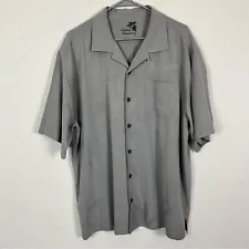 Tommy Bahama Gray Palm Leaves Hawaiian Button Down- 100% Silk- Size XLarge