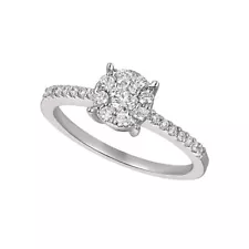 0.50 Carat Natural Diamond Cluster Engagement Ring G SI 14K White Gold