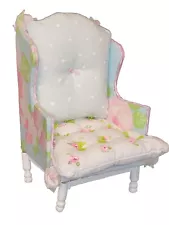 Vintage Custom Shabby Chic Style Floral Dollhouse Miniature Chair Bluepink White