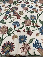 Embroidered Lakshmi Wool Crewel on Cotton Upholstery 50" x 100" Bird Botanical