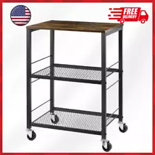 Brown 3 Tier Rolling Cart For Kitchen on Wheels Storage, Multifunctional Utility