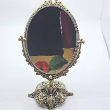 11.4" Vintage Antique Makeup Mirror Oval Swivel Double Sided Made in Korea!