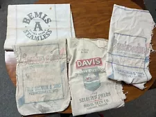 VINTAGE ANTIQUE LOT OF 4 FARM ADVERTISING FEED SEECK SACKS INDIANA