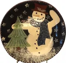 Eldreth Pottery Redware Snowman Christmas Tree 12” Low Bowl Platter 2000 MINT