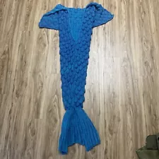 Hand Crocheted Mermaid Tail Blanket Throw Afghan Teen 70” Long Blue Purple