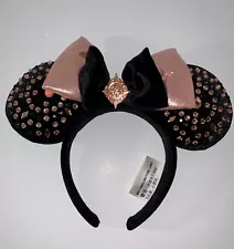 Club 33 Disney Parks Black Velvet and Rose Gold Minnie Ears EUC WDW Disneyland