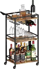 3 Tier Bar Cart, Mini Liquor Utility Cart for Wine Beverage Dinner Party, Rollin